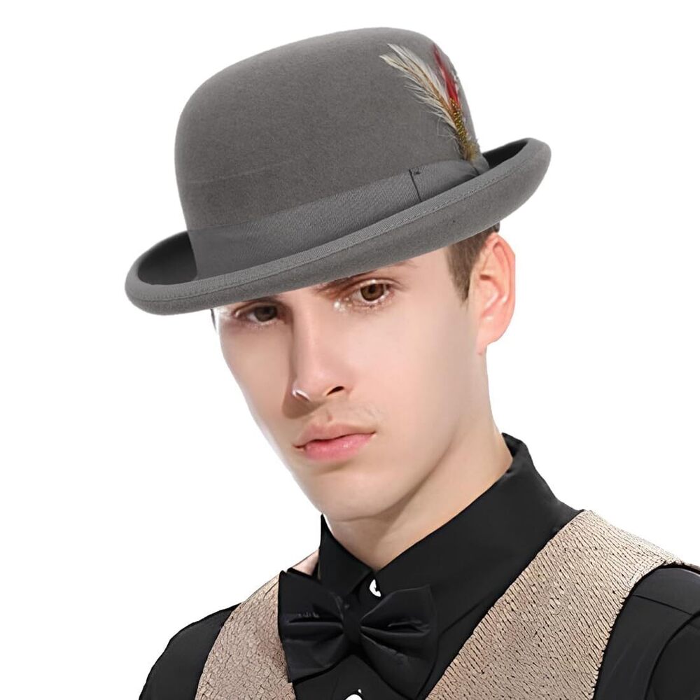 8389 Wool Bowler Hats - Felt Derby Dress Hat - Rolled Brim Fedora